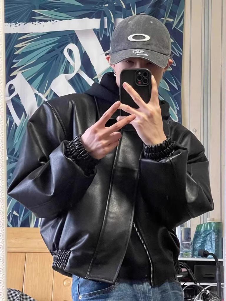 Veste en cuir de moto Rétro Américain pour homme avec épaulettes coréennes - Vêtement d'extérieur Bombeur Tendance Printemps/Automne