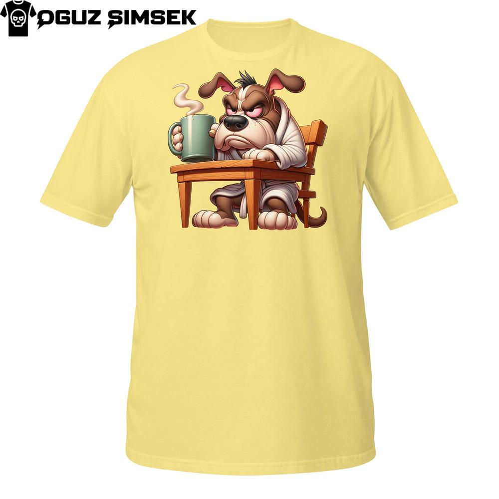 

Кофейная футболка «Сердитый пес» | Футболка унисекс с сердитым щенком в халате и с большой кружкой 4XL