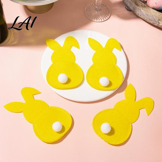 Decorative Fork Spoon Pouch 4 Pcs Easter Bunny Cutlery Holders Felt Tableware Bags Cute Rabbit Utensil Holiday Party Supplies Sleeve Spring