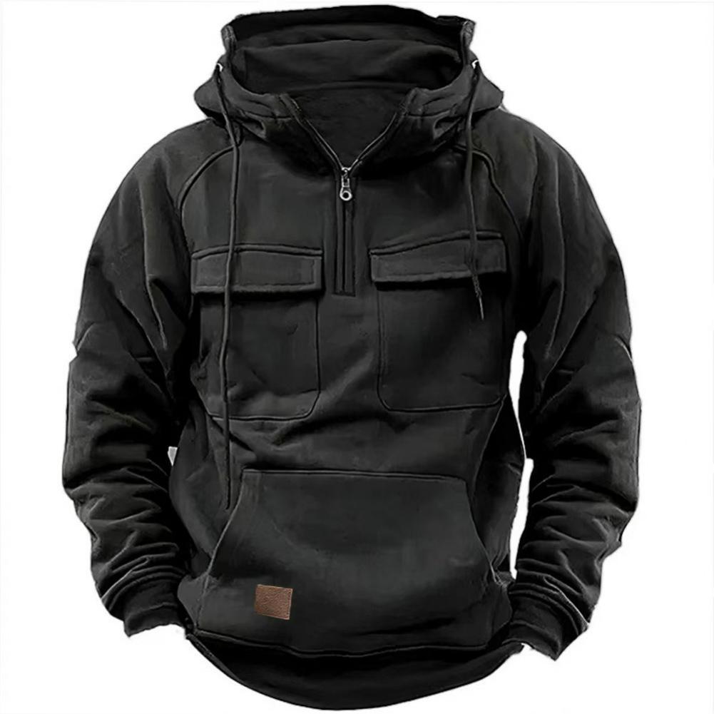 

Men s Autumn and Winter Hooded Youth Sweater Men s Tooling Solid Color Casual Sweater Jacket 3XL чорний