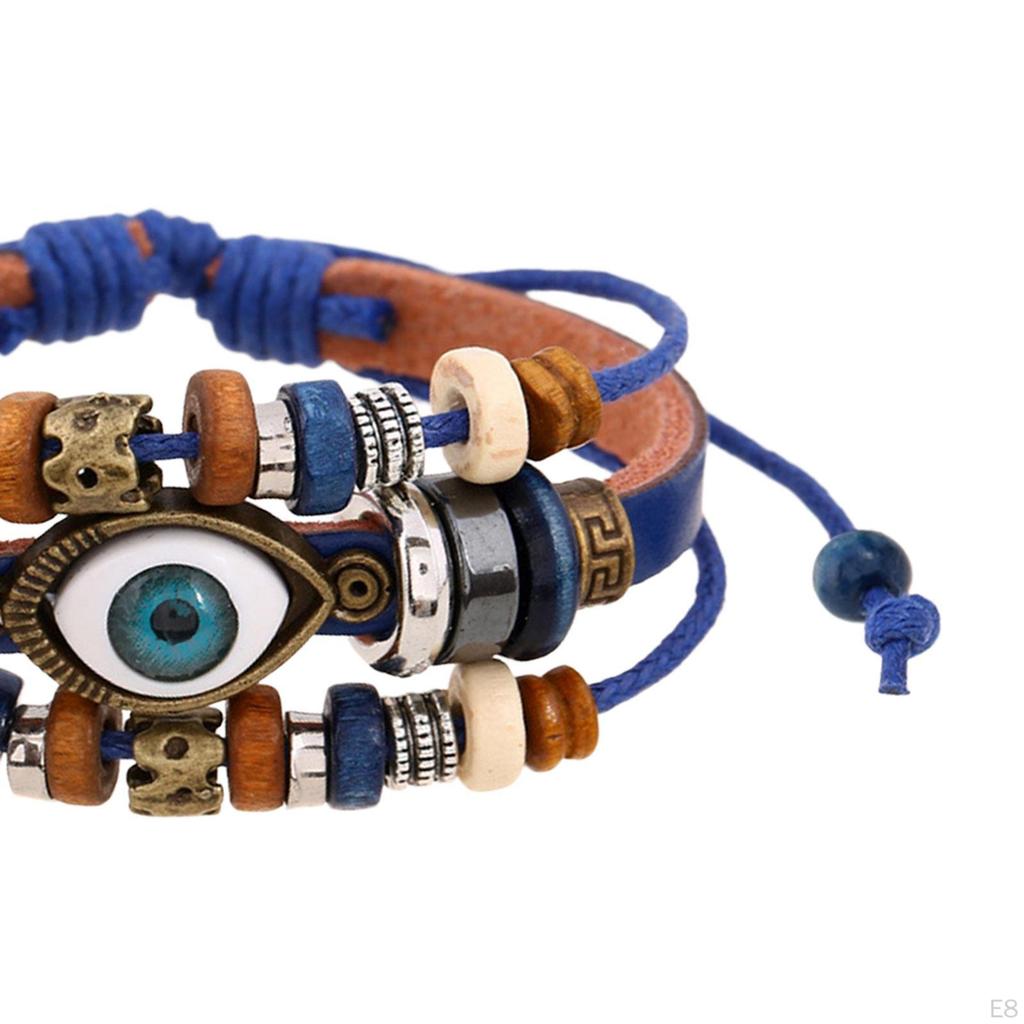 Braided PU Leather Bracelet ,Handmade Beaded ,Adjustable Length Gifts Vintage Hollow Carved