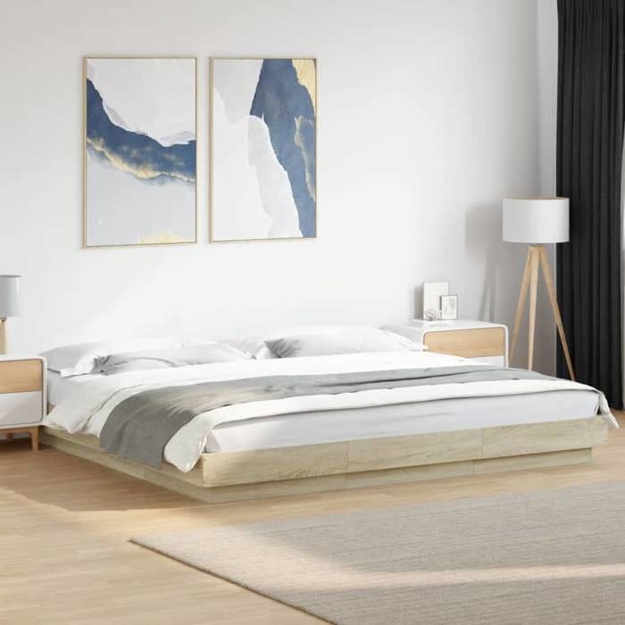 VidaXL Bed Frames Sonoma Oak 180x200 Cm Engineered Wood, Bedroom Furniture, Slatted Base, Pallet Bed, Bed, 3281170