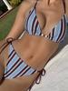 Swimsuit Color Block Stripe Print Tie Backless Sexy Two Piece Bikini