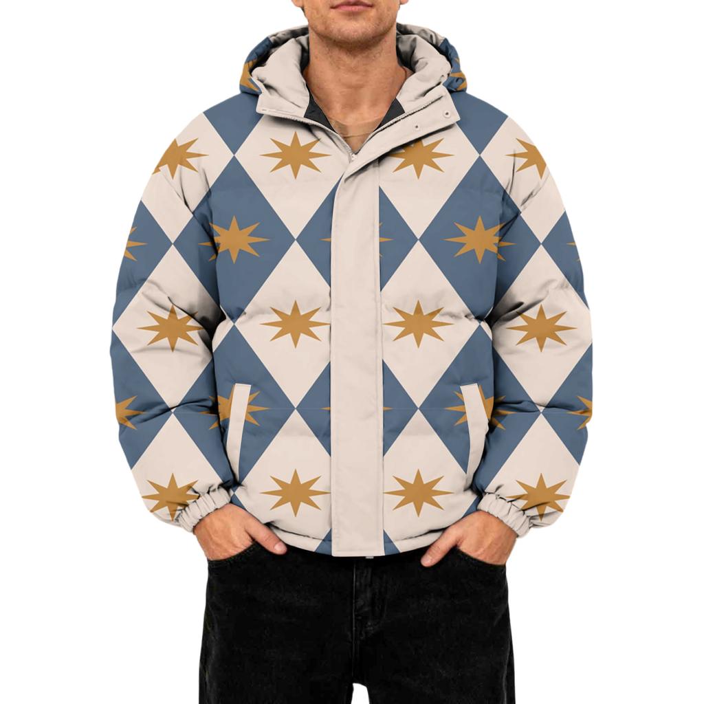 Men's Oversized Casual Down Jacket With Long Sleeves And Hood