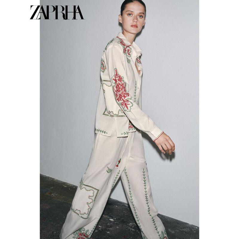 Zaprha 2025 Summer New Simple and Versatile Fashion Contrast Color Embroidered Mid Waist Casual Trousers 5107064