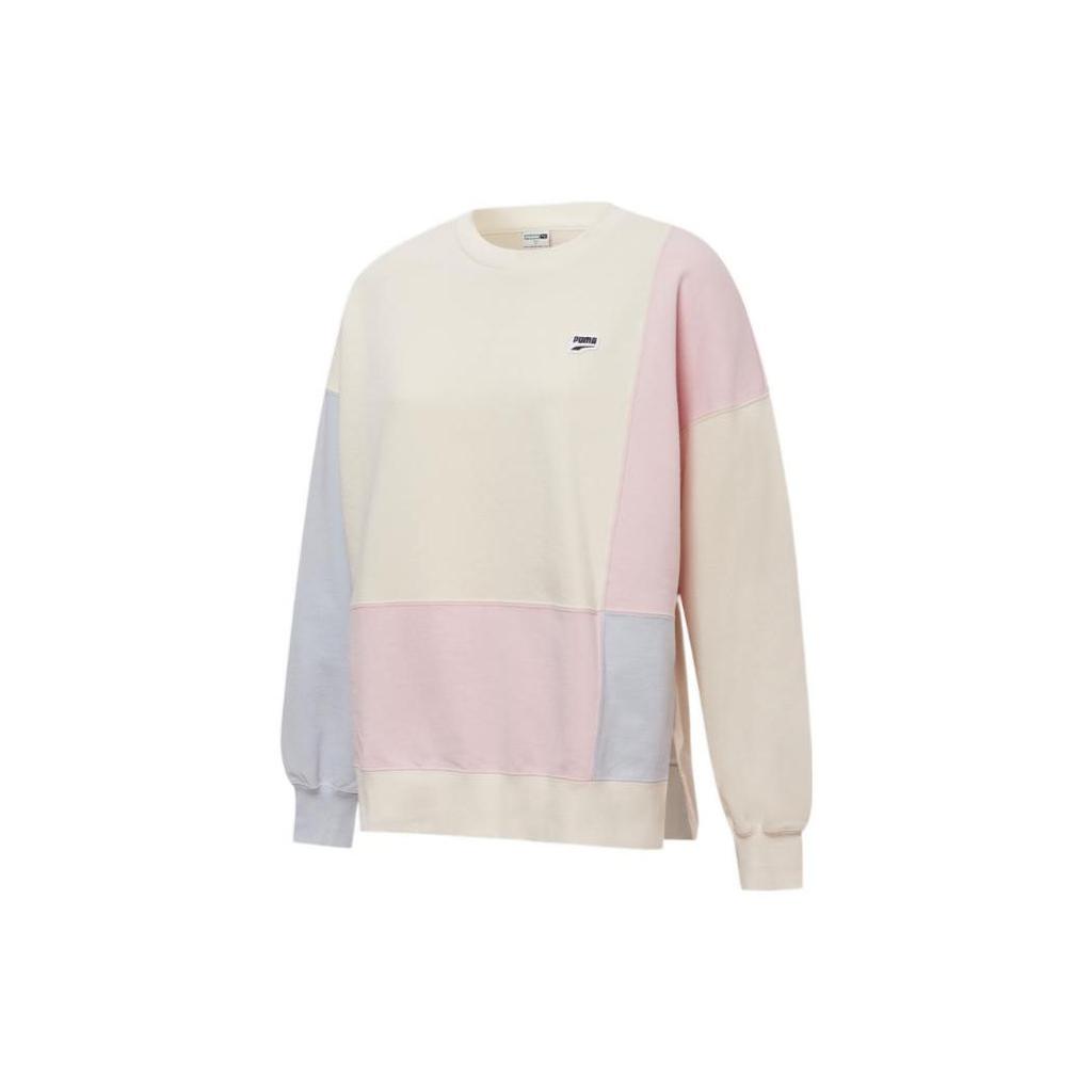 PUMA Color Block Round Neck Long Sleeve Knit Sweatshirt Women sweatshirt Pink 535366-99