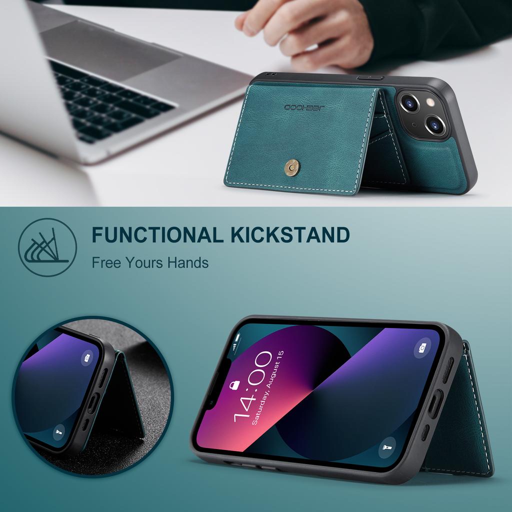 For iPhone 13 mini 5.4 inch Case JEEHOOD J01 Retro Leather Phone Back Cover with Detachable Magnetic Card Holder