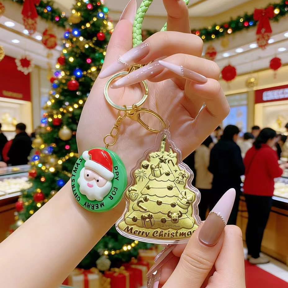 Pure Gold 999 Mobile Phone Pendant & Christmas Tree Keychain Charm