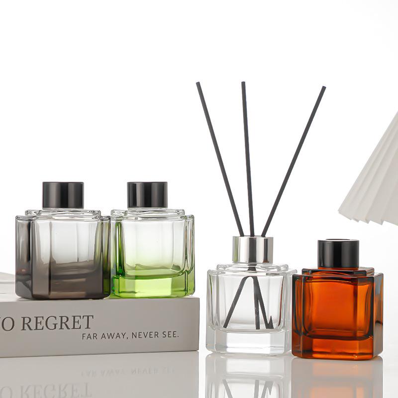 100ml/200ml Multi-faceted Square Aroma Diffuser Bottle, Empty Rattan Flameless Diffuser