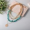 Metal Pendant Pearl Beaded Necklace Elegant Multilayer Necklaces Colored Stone Necklace  Women