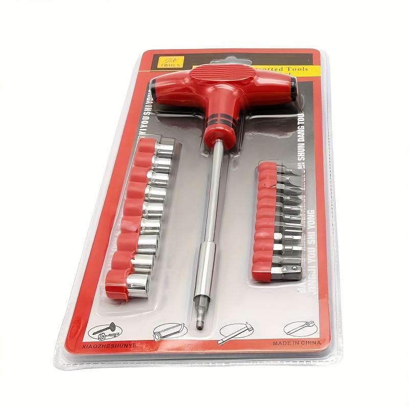 22Pc manual screwdriver set, multi-functional T-handle wrench set, hexagonal sleeve alloy steel, mixed colors, to be assembled.