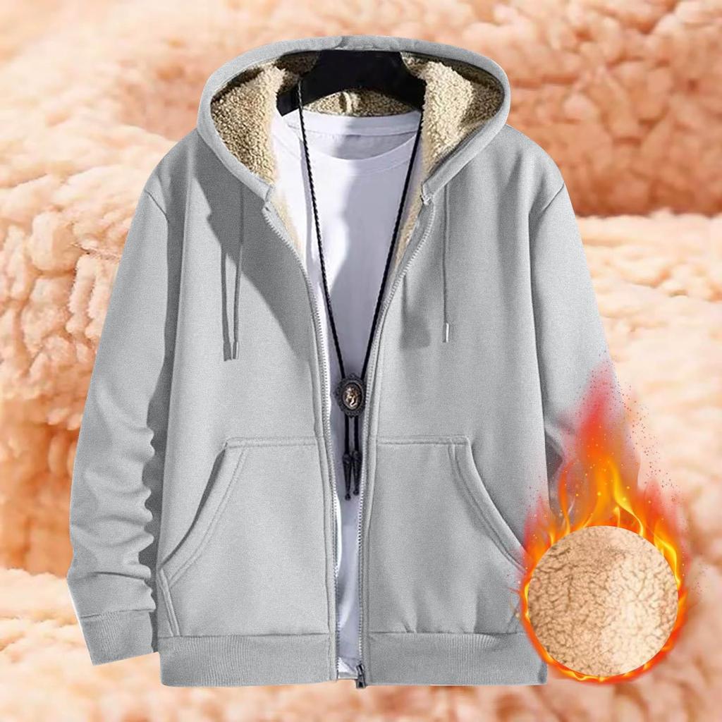 Cappotto invernale caldo da uomo, cardigan in pile di agnello, felpa con cappuccio, giacca spessa, felpa con cappuccio casual, cappotto con cappuccio in peluche