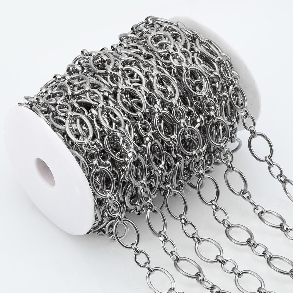 1meter Flat Geometric Heart Round Square Design Necklaces Chain Stainless Steel Link Chains DIY Bracelets Jewelry Making Chains