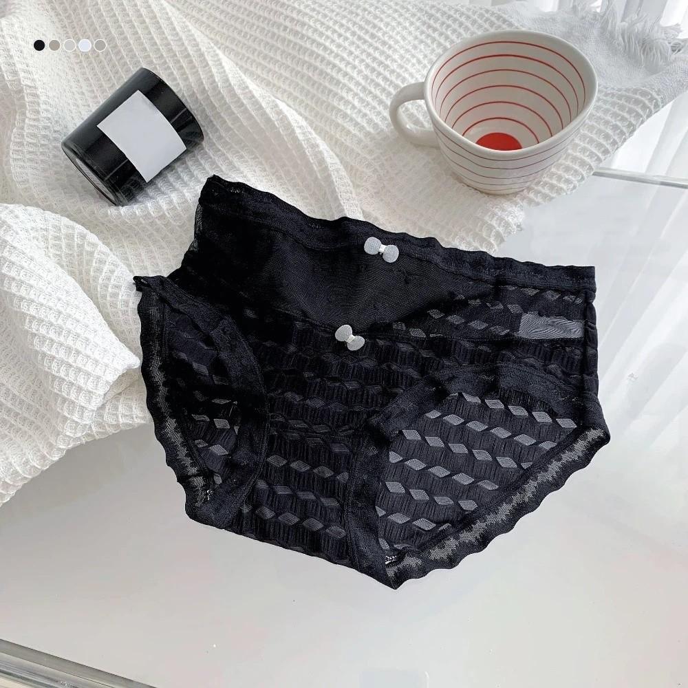Mid Waist Underwear for Women Bow Mesh Briefs Summer Lace Seamless Panties Female