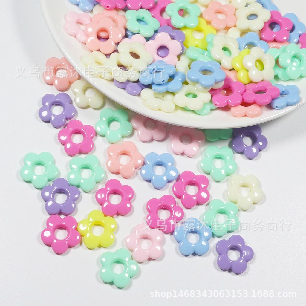 Spring Color 19*5mm Hollow Five-Petal Flower Beads, Mixed Colors, Large Hole for DIY Beading