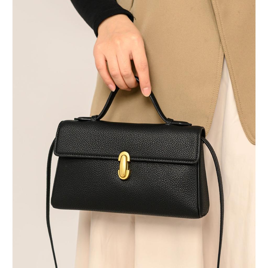 Textured Lychee Grain Leather Hand-held Small Square Bag, High-end and Versatile Crossbody Bag, Mom's Bag