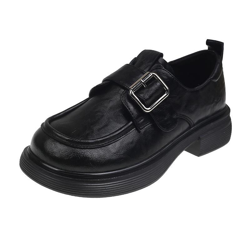 Pantofi unici cu toc gros cu platformă nouă Primăvara 2025 pantofi loaferi pentru femei versatili simpli stil britanic cu înălțime pantofi mici din piele