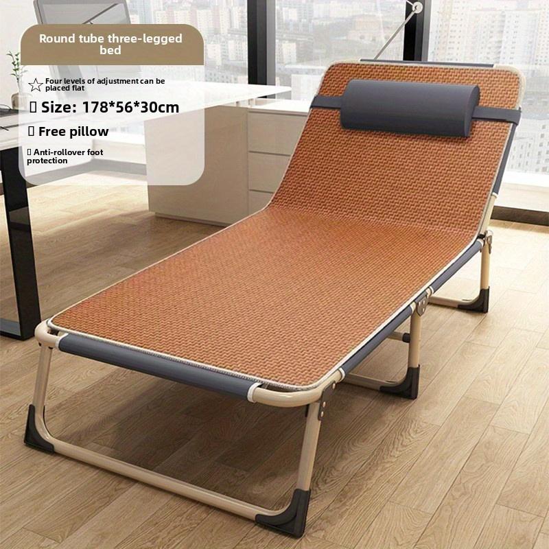 Single Foldable Bed for Office Nap Outdoor Camping Beach Emergency Use Lightweight Steel Frame Portable Lounge Chair