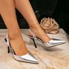Women's high-heeled sandals fashion pointed silver bag head sandals women's summer new simple thin high-heeled women's shoes