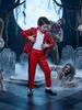 Costume Bambino Michael Jackson Rosso Nero Pelle Outfit Ragazzi Tuta da Palco Halloween Travestimento