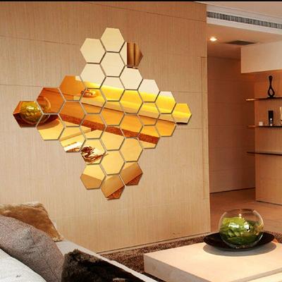 6/12Pcs Removable 3D Art Geometric Hexagon Mirror Wall Sticker Mural Decals Home Decor