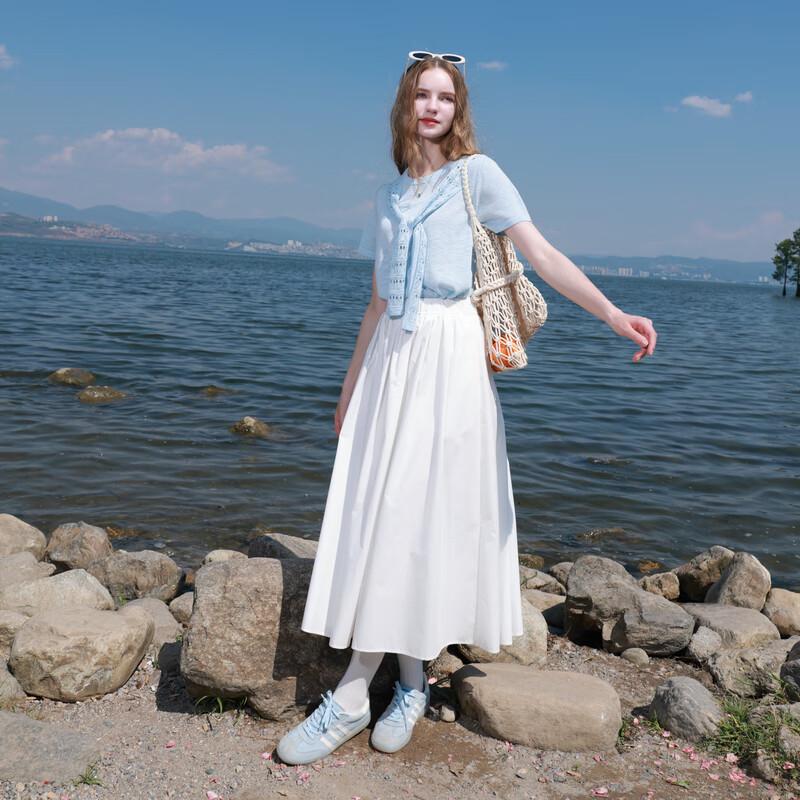 Sancai 2025 Autumn Elastic High-Waist A-line Long Skirt