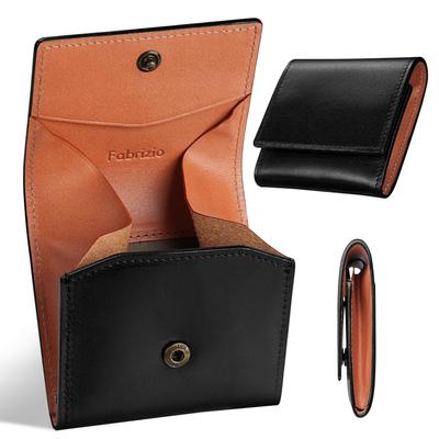 Fabrizio Coin Echtes Luxus-Münz-Etui aus Italien, leicht zu münzende Münze, Münzetui, Geldbörse, Herren, Leder, Leder, verwenden, kompakt, dünn, Etui, Geldbörse, (Schwarz)