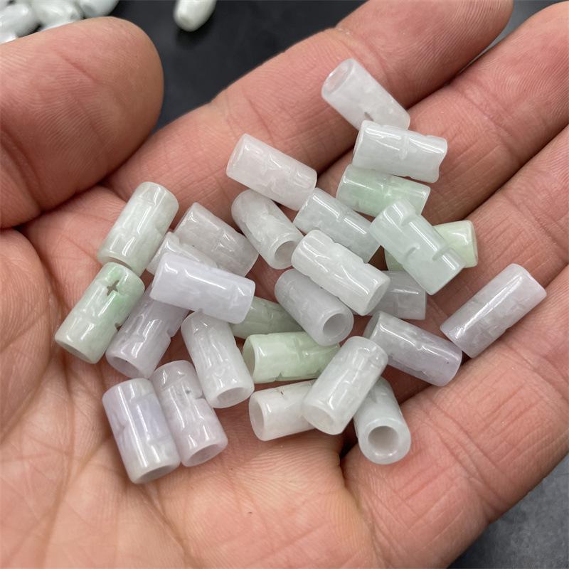 Hollow Bashan Green Jade Tube Beads & Gold Coin Beads Collection