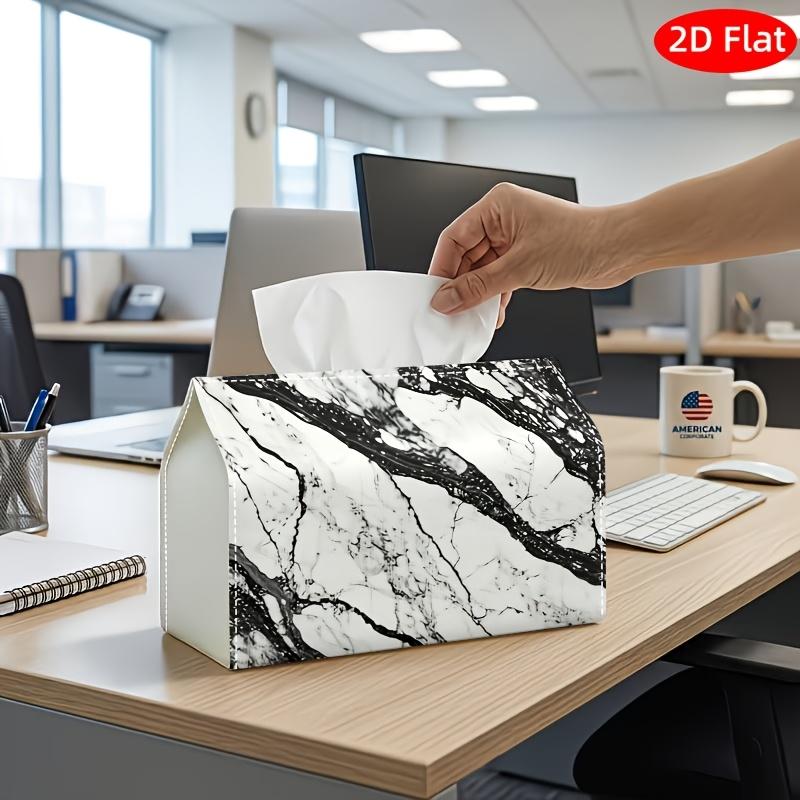 2D Flat, 1pc Tissue Box, Printed On Both Sides, Tissue Box Holder Black And White Marble Textured Surface Multifunctional Napkin Dispenser for Home, P