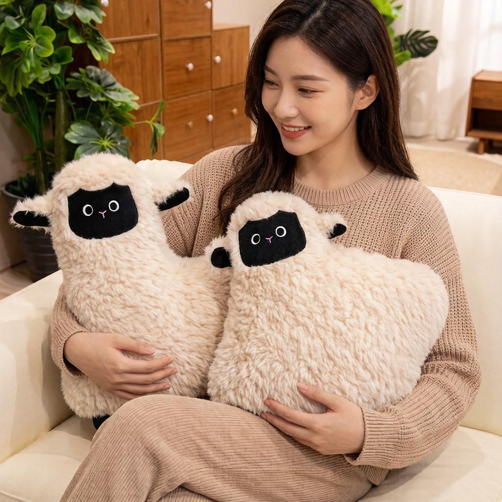 Favorite Toy Unisex Black Face Lamb Plush Pillow Stuffed Kawaii Sheep Grassland Cartoon Animal Cushion Back Support Decor Plushie Gift