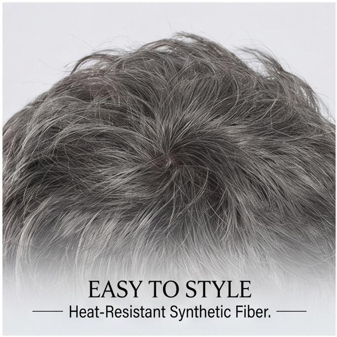 Men's Short Gray Layered Realistic Wig, Heat Resistant Synthetic Hair with Adjustable Breathable Cap for Daily & Casual Wear