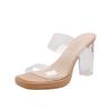 Transparent high-heeled sandals for women's 2025 summer new one-word with thick-soled waterproof table thick-heeled crystal slippers for women's ou