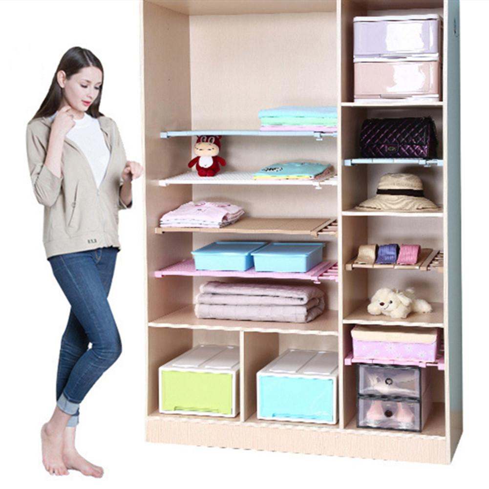 1PC Telescopic Nail Free Baffle Add Layer Save Space Rack Holder for Storage Wardrobe Closet Cabinet Shelf