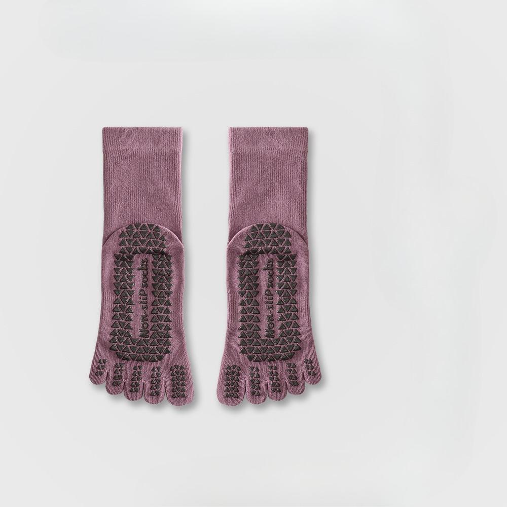 Solid-color Five-finger Mid-calf Socks with Silicone Grip, Yoga Fitness Pure-color Combed Dopamine Yoga Socks