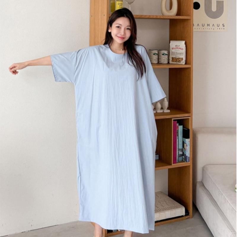 Shop   Women S Big Size Round Drop Shoulder Daily Short Sleeve Long dreSS Ami Wr