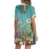 Women's Fashionable And Casual Short-sleeved Pleated Pocket Jumpsuit Printed Jumpsuit Shorts