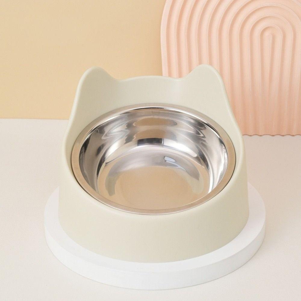 New 15° Inclined Stainless Cat Bowls Non-slip Base Neck Protection Food Feeding Bowls Cute Ear Pet Bowl Pet Supply