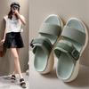 Home Indoor Muffin Platform Slippers Women's Large Size Outer Wear 2024 Autumn New Slope Heel One Pedal Sandals