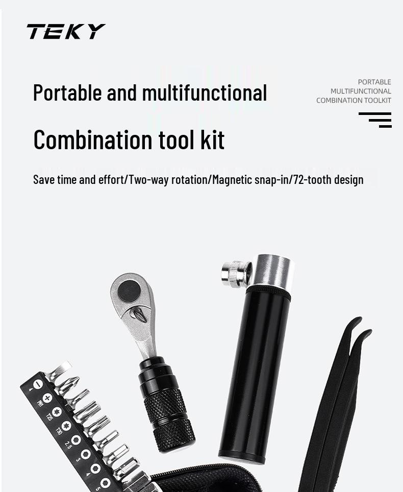 Bike Tool Kit: Ratchet Wrench, Bit Set, Tire Levers, Emergency Pump