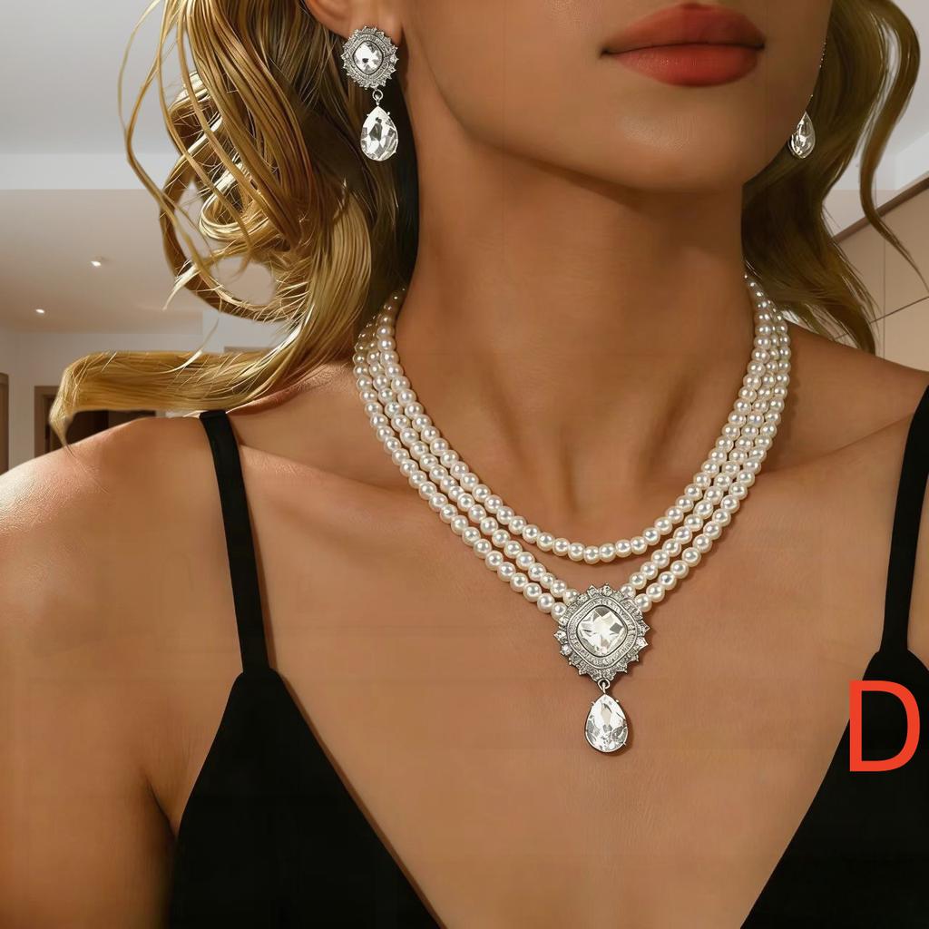 Imitation Pearl Necklace Earrings Bracelet Three-piece High-end Prom Bridal Dress Jewelry Set Fashion Accessories