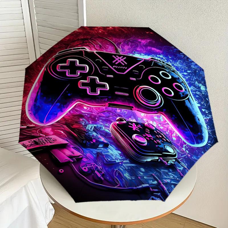 1PC Gamepad Neon Umbrella-8-Rib Reinforced, Automatic Open, Lightweight & Durable, Fashion Accessory for Outdoor, J0348