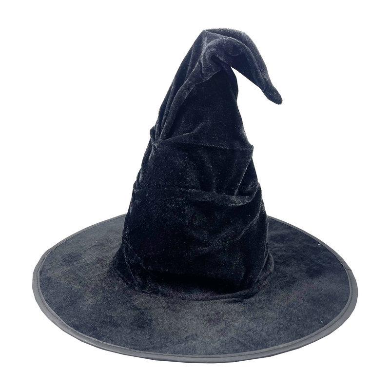 Black Velvet Pleated Witch Hat for Halloween Costume Accessories