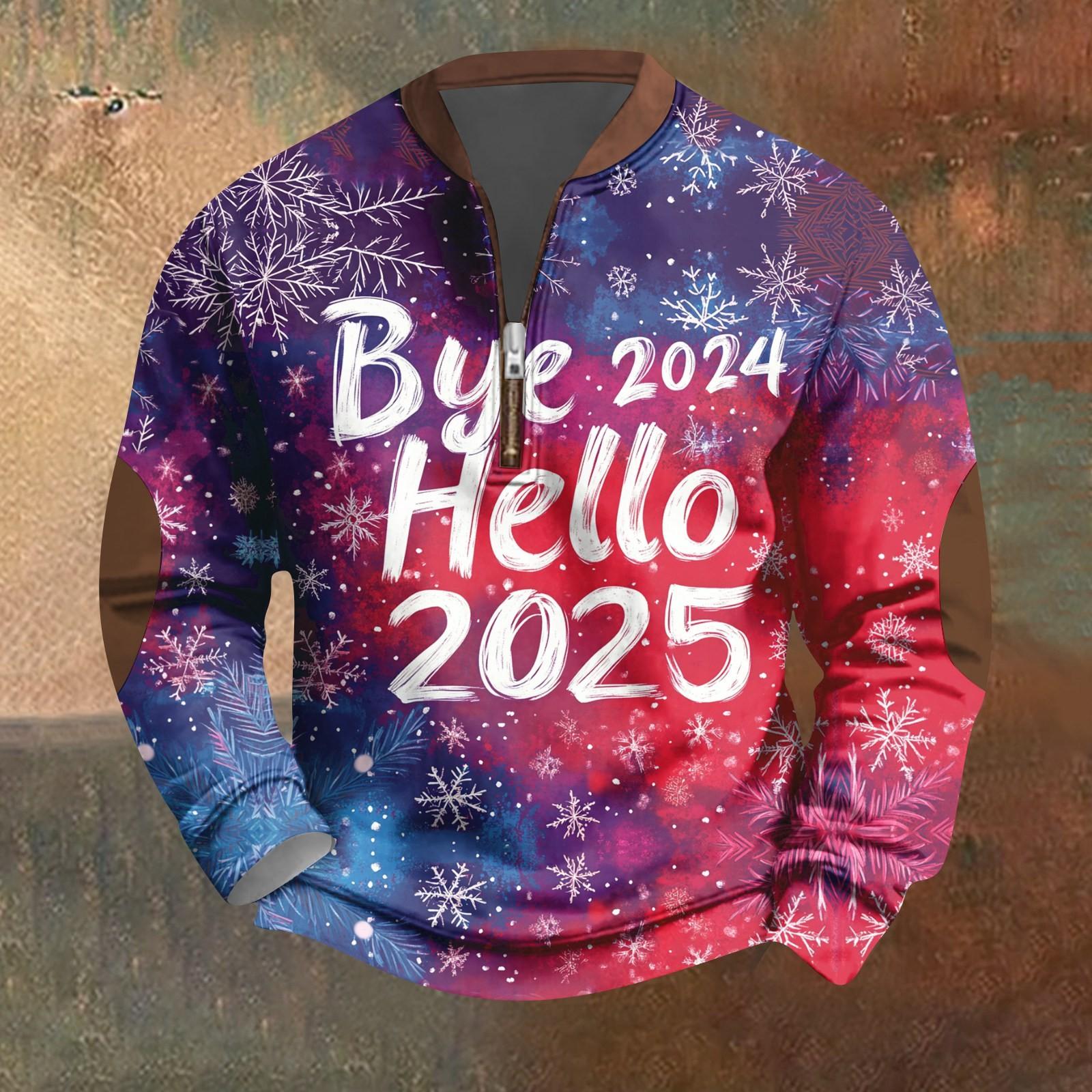 

Мужская мода повседневная свободная толстовка с длинным рукавом на молнии с принтом на новый год 2025 года XXL винный