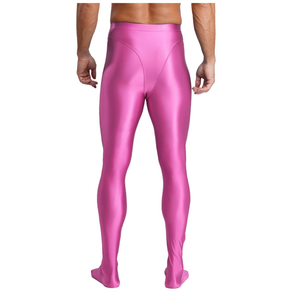 Mens Glossy Stretchy High Waist Fake Two Piece Tights Pants Leggings Yoga Wear