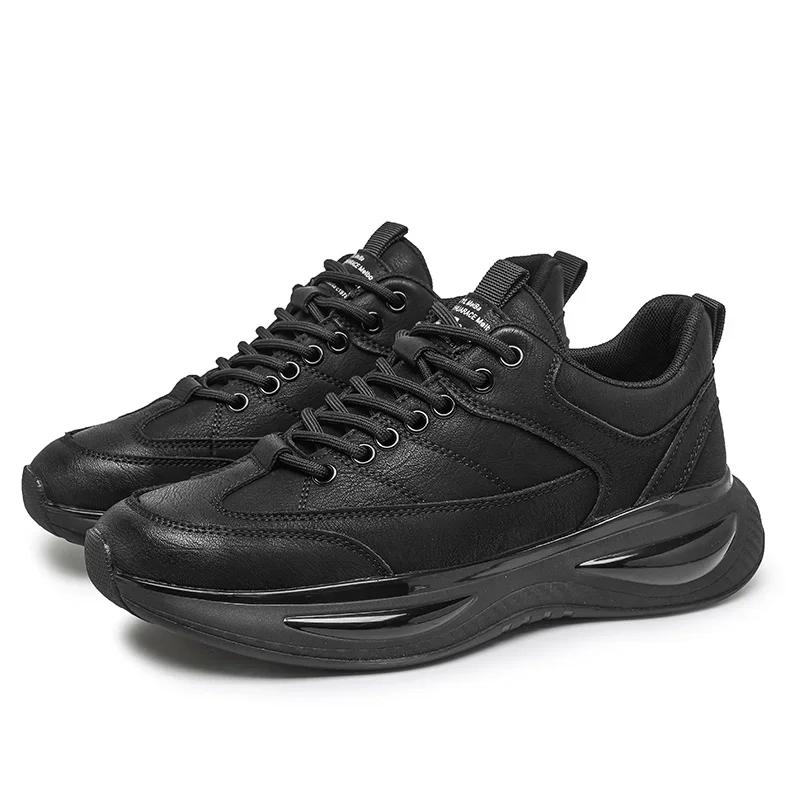 

Модные высококачественные мужские двухслойные спортивные кроссовки из воловьей кожи, нескользящие дышащие кроссовки из ТПУ, белые универсальные спортивные кроссовки 46 чёрный