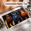 Music Guitar Theme Soft Crystal Velvet Rug Custom Name & Text Print Non Slip Floor Rug for Bedroom Living Room