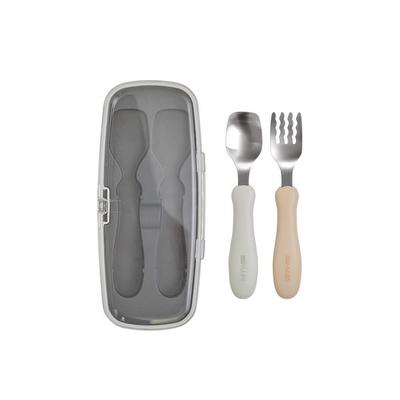 Moyoum conjunto de garfo e colher de silicone autodirigido + estojo, colher (cinzento), garfo (bege), 1 conjunto, louça popular coreana