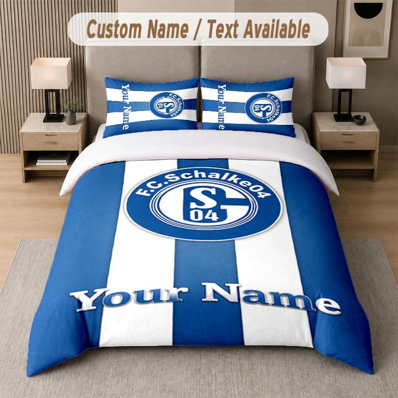 Custom Bedding Set Schalke 04 FC Pattern, Print Name Text 1 Duvet Cover plus 2 Pillowcases Home Textile