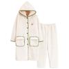 Women's Cute Hooded Coral Fleece Pajama Set - Flannel Long Robe for Autumn/Winter