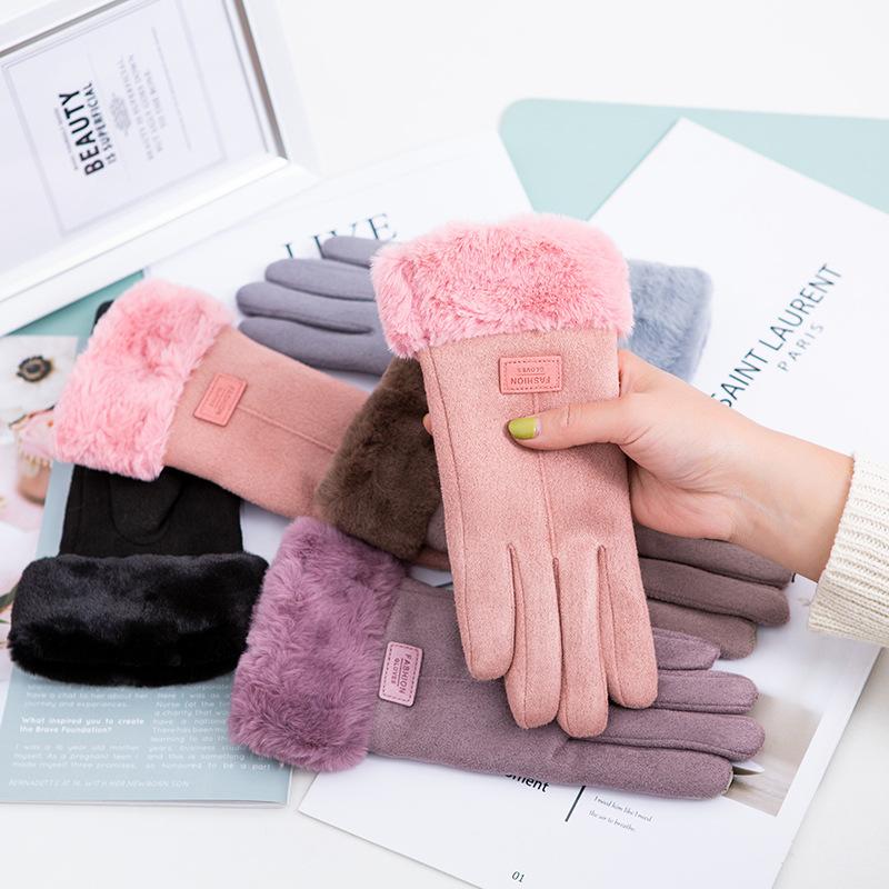 Outdoor Cycling Warm Adult Gloves for Men and Women Autumn and Winter Suede and Arctic Fleece Touch Screen Gloves